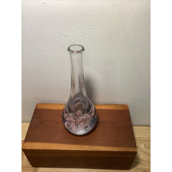 Vintage Art Glass Controlled Bubble Pink Paperweight Bud Vase Unsigned 8” Tall - Picture 5 of 6